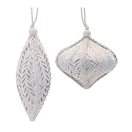 Melrose White Rustic Cane Ornaments Set